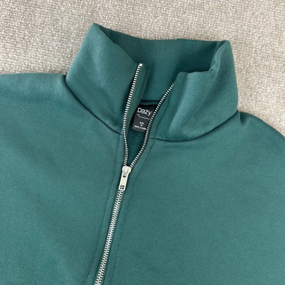 Dazy Sweatshirt Mens Medium Green Fleece Lined Mock Neck Quarter Zip Warm Winter